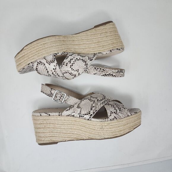 Bar III Wedge Espadrille Womens 11 Beige Bianka Slingback Strap Sandals Snake - Picture 4 of 8